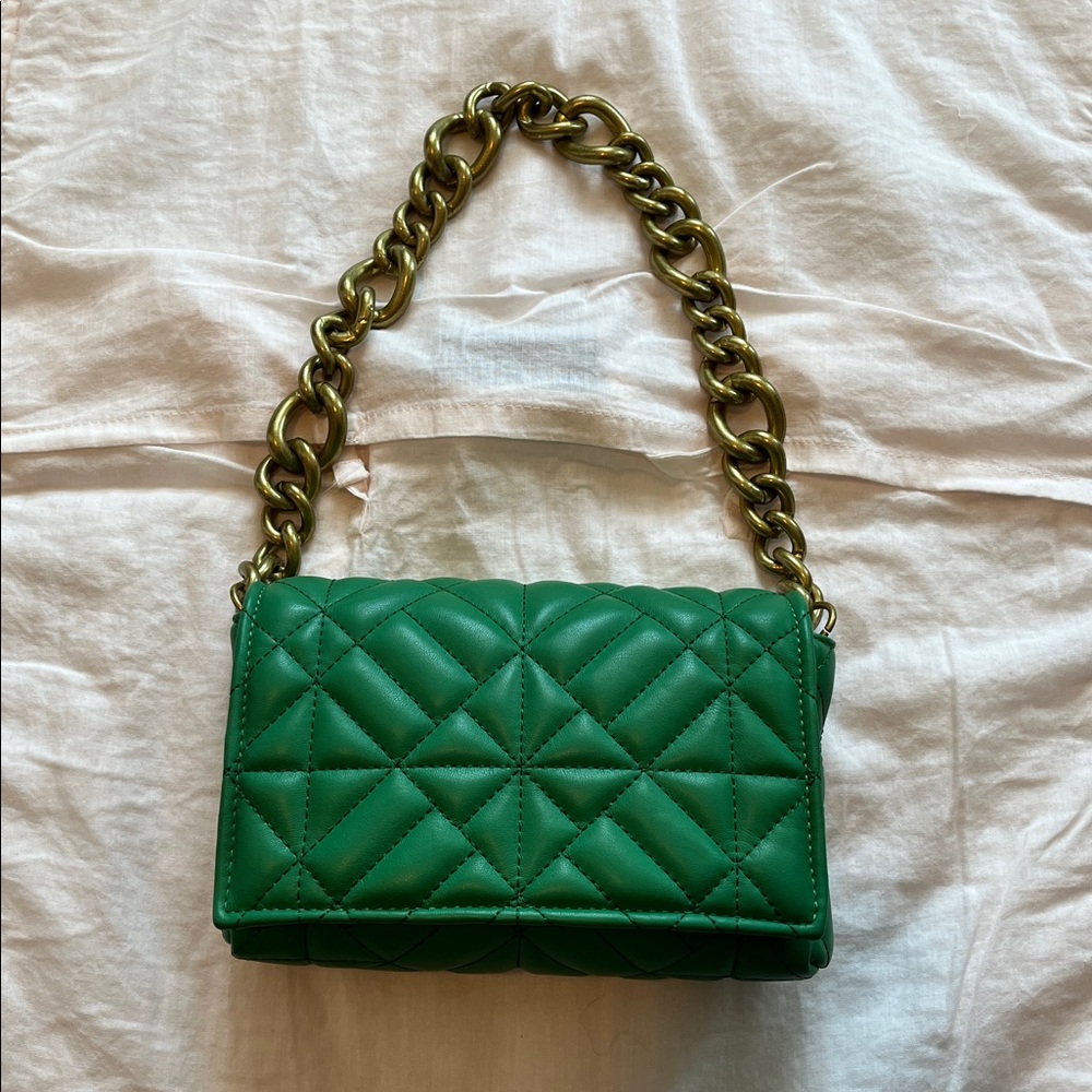 Zara Bottega Green Quilted Chain Shoulder Bag